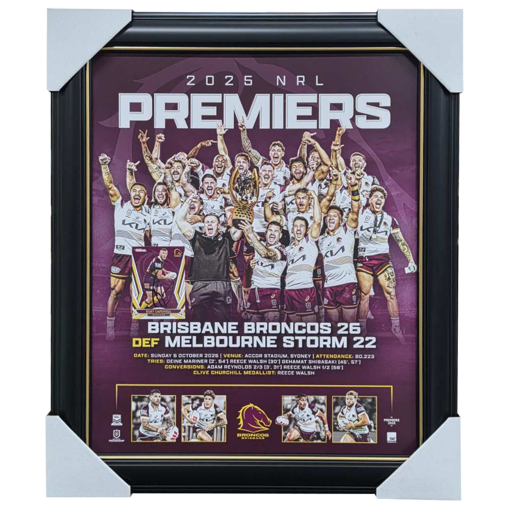 Brisbane Broncos 2025 NRL Premiers Official Sportsprint Framed + Signed Card Kurt Capewell - 7349