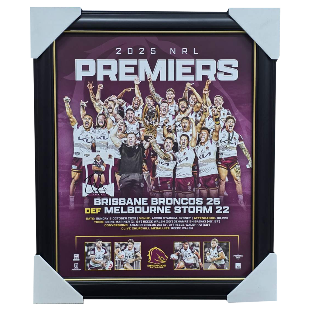 Brisbane Broncos 2025 NRL Premiers Official Sportsprint Framed + Signed Card Patrick Carrigan - 7330
