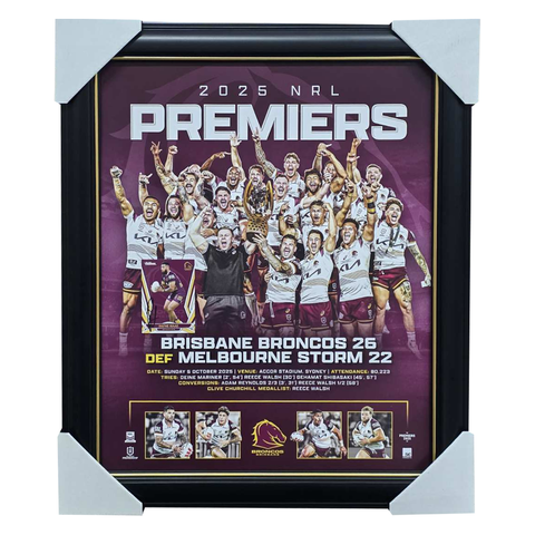 Brisbane Broncos 2025 NRL Premiers Official Sportsprint Framed + Signed Card Payne Haas - 7327