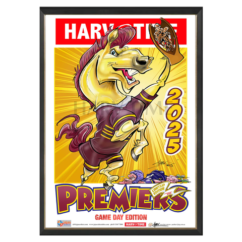 Brisbane Broncos 2025 NRL Premiership, GAME DAY, Harv Time Print Framed - 7298