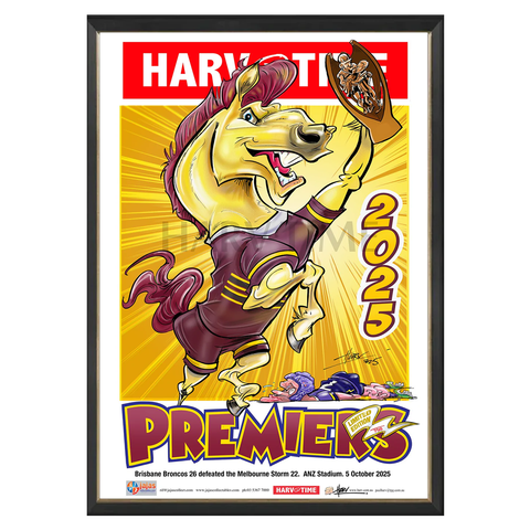 Brisbane Broncos 2025 NRL Premiership, Harv Time Print Framed - 7299