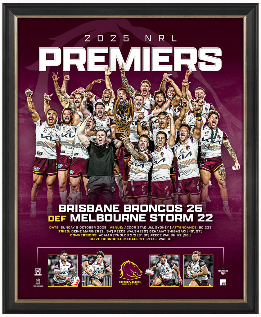 Brisbane Broncos 2025 NRL Premiers Official Sportsprint Framed - 7309