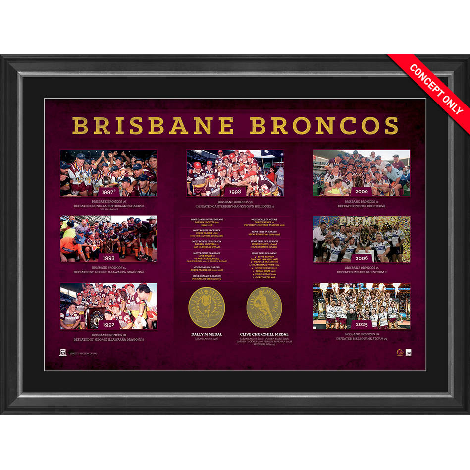Brisbane Broncos The Historical Series Official NRL Montage Print Framed 2025 NRL Premiers - 7312