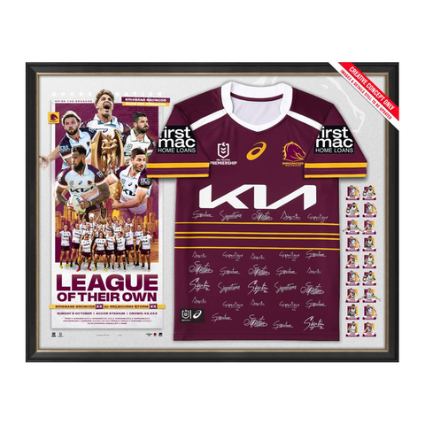 Brisbane Broncos 2025 NRL Premiership Team Signed Official Jersey Framed - 7296