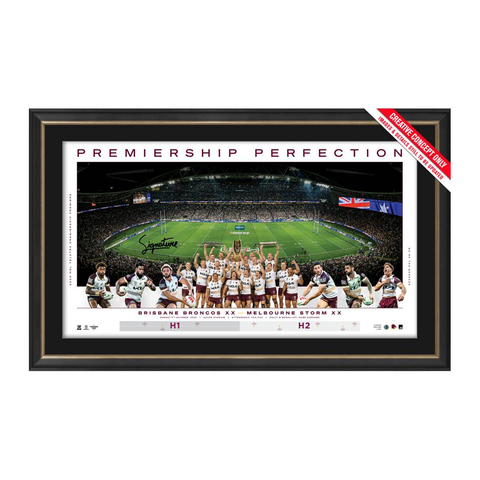 Brisbane Broncos 2025 NRL Signed Official Premiership Panoramic Framed - 7293