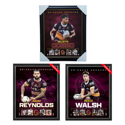 Brisbane Broncos Package Official Licensed Nrl Prints Framed Cobbo, Walsh, Reynolds - 7141