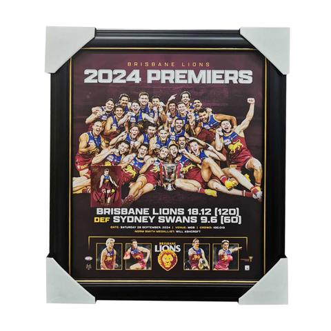 Brisbane Lions 2024 AFL Premiers Official Print Framed + Signed Harris Andrews Card - 6080