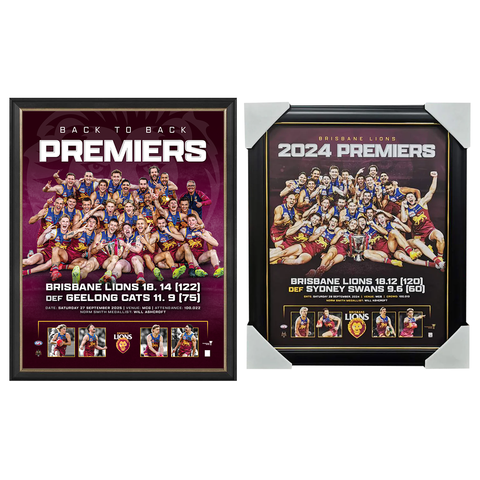 Brisbane Lions 2024 & 2025 AFL Premiers Official Sportsprint Framed - 7310