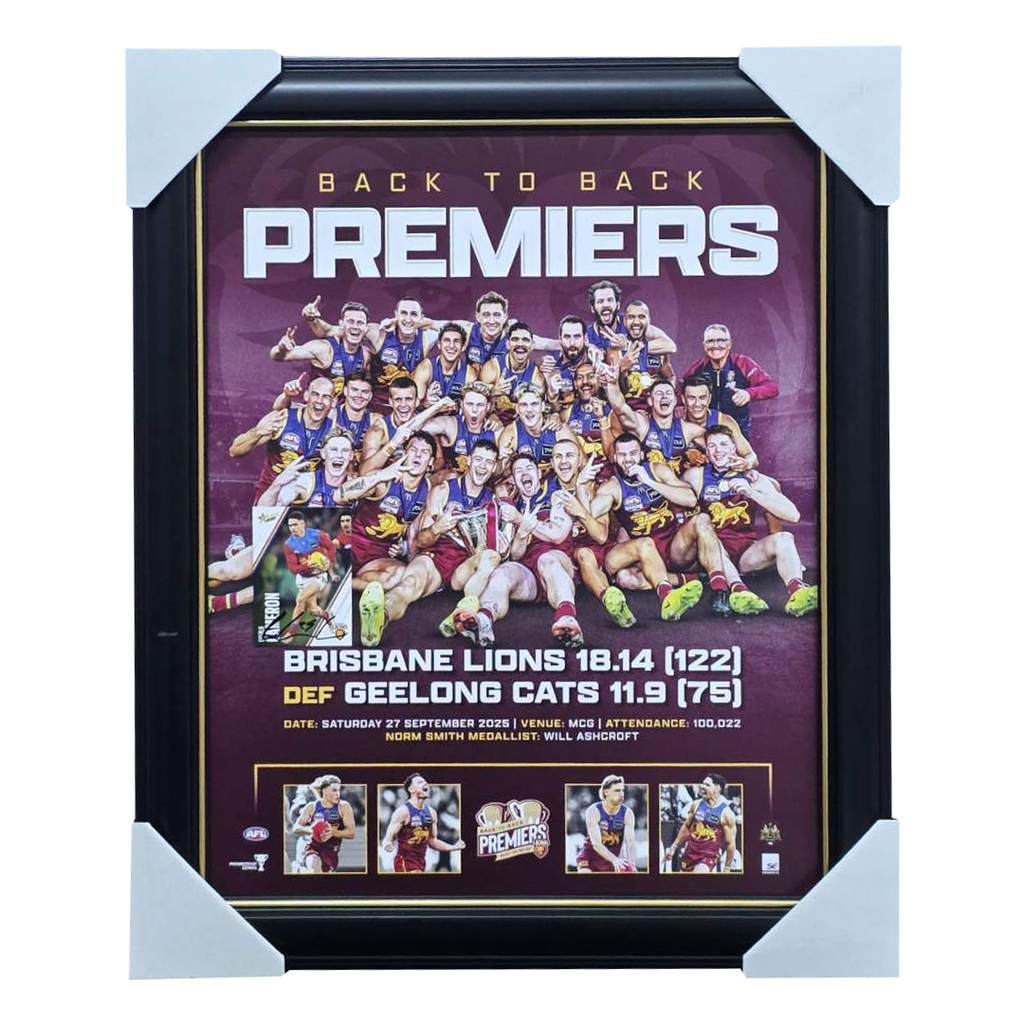 Brisbane Lions 2025 AFL Premiers Official Sportsprint Framed + Signed Card Charlie Cameron - 7321