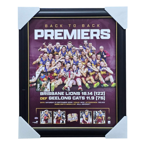 Brisbane Lions 2025 AFL Premiers Official Sportsprint Framed + Signed Card Charlie Cameron - 7321