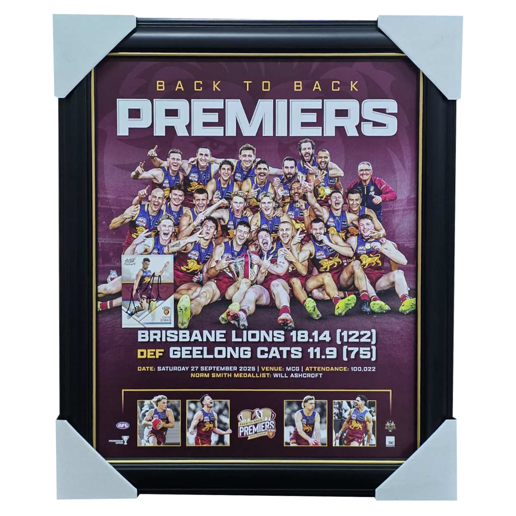 Brisbane Lions 2025 AFL Premiers Official Sportsprint Framed + Signed Card Dayne Zorko - 7323