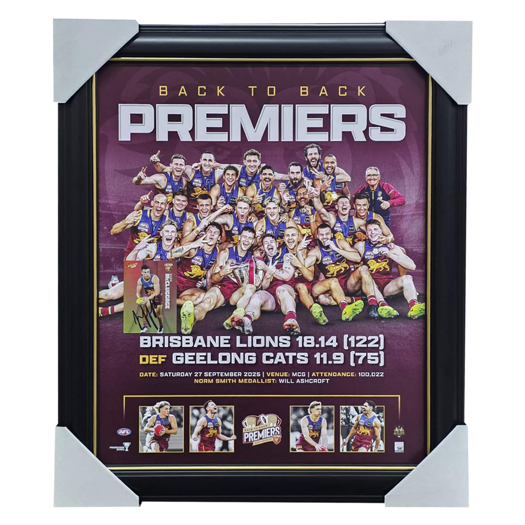 Brisbane Lions 2025 AFL Premiers Official Sportsprint Framed + Signed Card Hugh McCluggage - 7322
