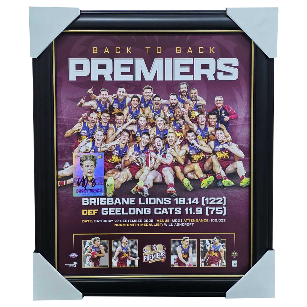 Brisbane Lions 2025 AFL Premiers Official Sportsprint Framed + Signed Card Will Ashcroft - 7324