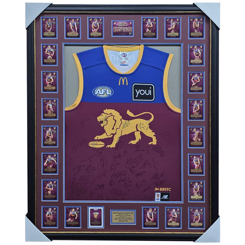 Brisbane Lions 2025 AFL Premiers Team Signed Jumper Framed with Cards - 7367