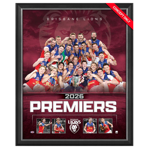 Brisbane Lions 2026 AFL Premiers Three-Peat Official Sportsprint Framed - 7657