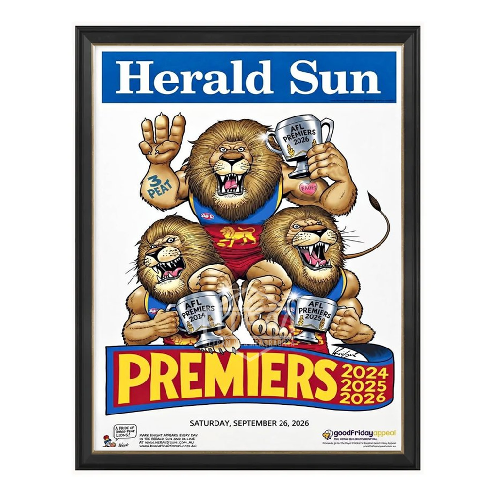 Brisbane Lions 2026 Premiers Herald Sun Mark Knights Print Framed - 7634