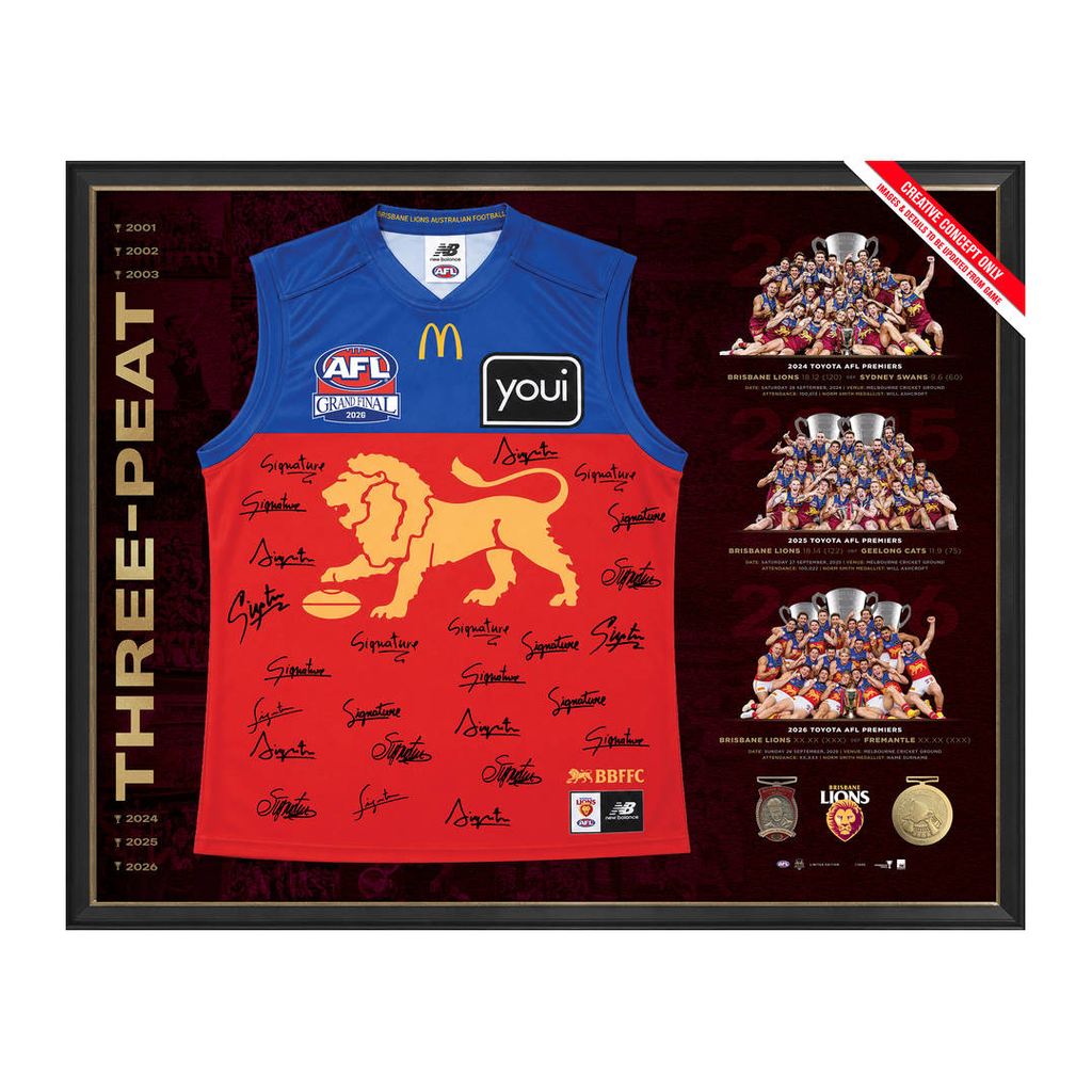 Brisbane Lions 2026 Premiers Team Signed Official AFL Guernsey Framed - 7637
