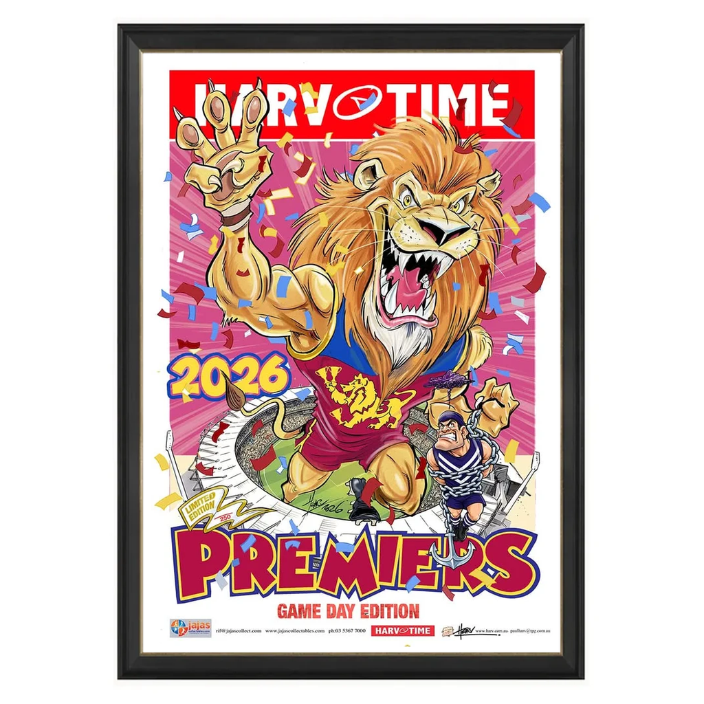 Brisbane Lions 2026 Premiership Poster, GAME DAY, Harv Time Print Framed - 7643
