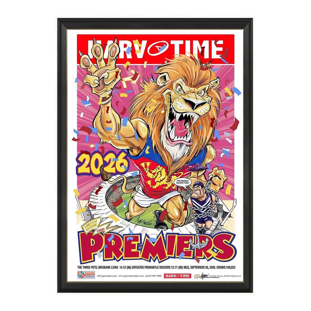 Brisbane Lions 2026 Premiership Poster, Harv Time Print Framed - 7652