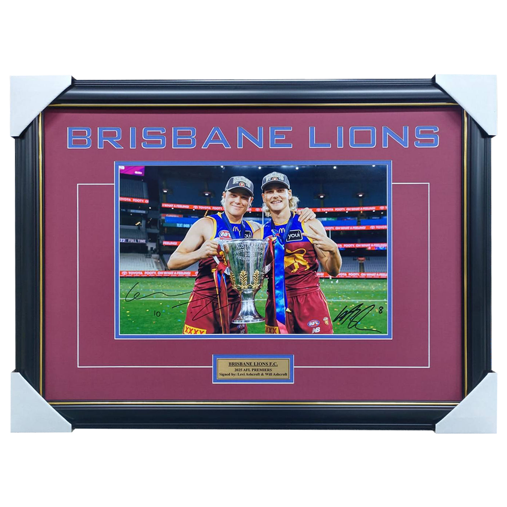 Brisbane Lions Dual Signed 2025 Premiers Levi & Will Ashcroft Frame - 7528