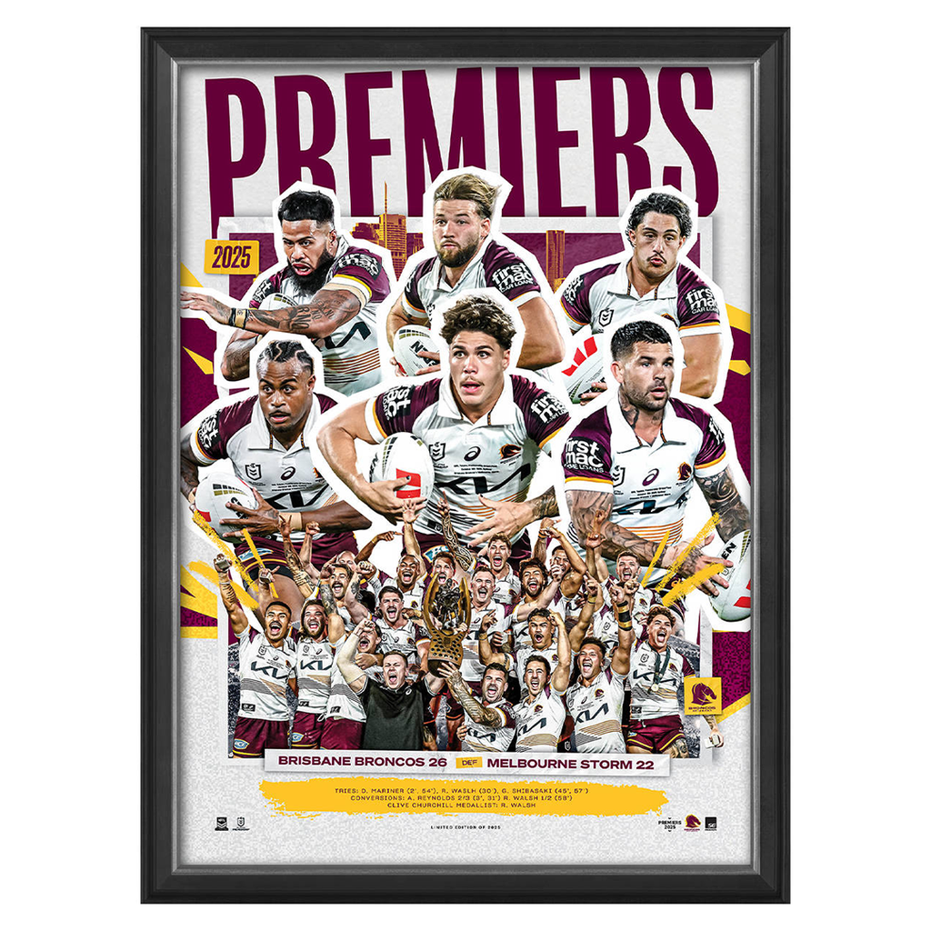 Brisbane Broncos 2025 NRL Premiers Official Sportsprint Framed - 7294