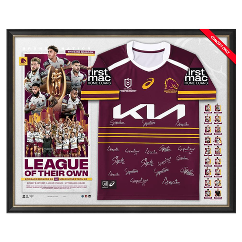 Brisbane Broncos 2025 NRL Premiership Team Signed Official Jersey Framed - 7296
