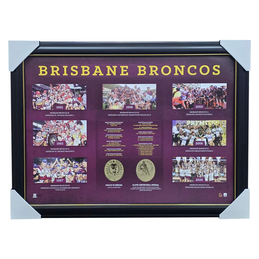Brisbane Broncos The Historical Series Official NRL Montage Print Framed 2025 NRL Premiers - 7312