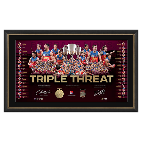 Brisbane Lions 2026 Premiers Dual Signed Official AFL Lithograph Framed Charlie Cameron & Logan Morris - 7635
