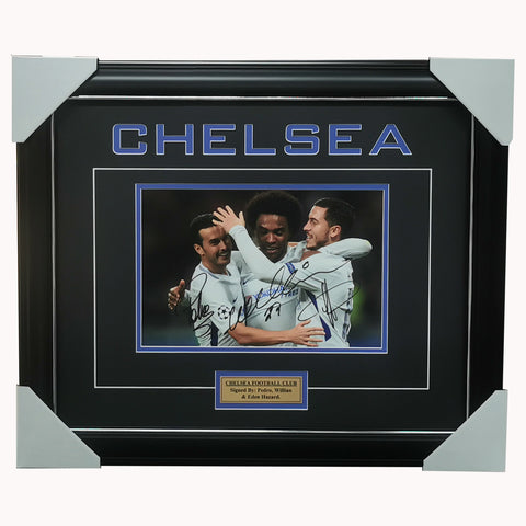Chelsea Football Club Triple Signed Photo Framed Eden Hazard, Willian & Pedro - 3987