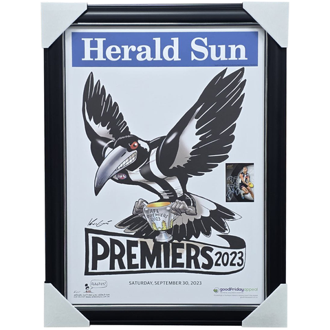 Collingwood 2023 Premiers Herald Sun Mark Knights AFL Print Framed + Signed Card Bobby Hill - 5881