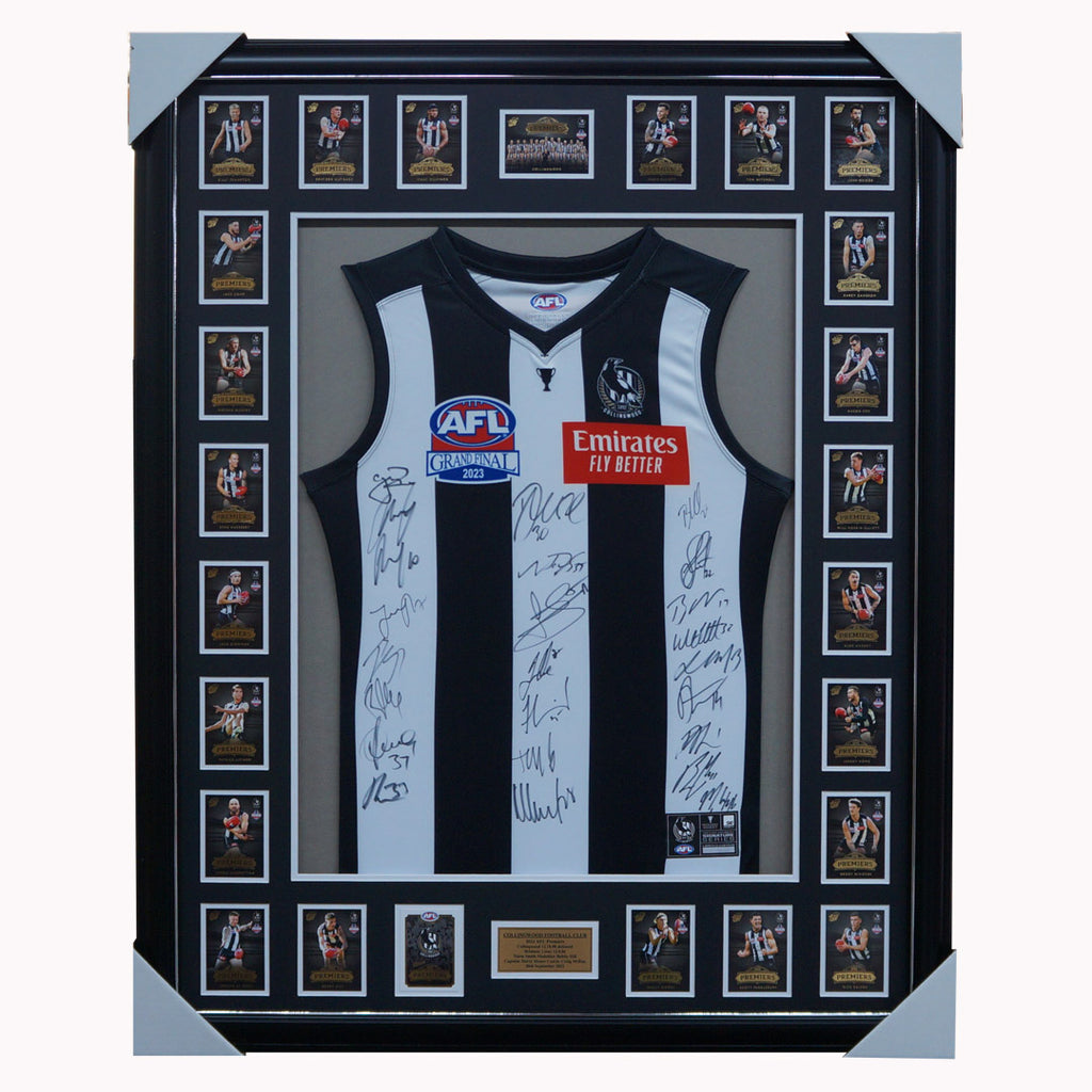 Collingwood 2023 Premiers Limited Edition Deluxe Signed Jumper Framed with Cards - 5763