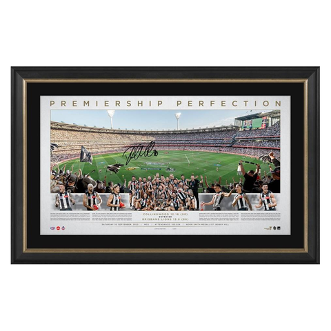 Collingwood 2023 Signed Darcy Moore Premiers Official AFL MCG Panoramic Framed - 5621