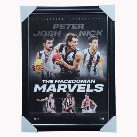 Collingwood Macedonian Marvels Peter, Nick and Josh Daicos Official AFL Print Framed - 5879