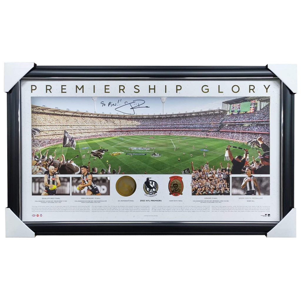 Craig McRae Signed Collingwood 2023 Premiers Panoramic MCG Print Frame - 7556
