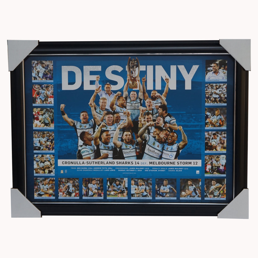 Cronulla Sharks 2016 NRL Premiers Official L/e Print Framed History in the Making Gallen Barba - 2966