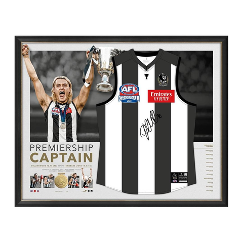 Darcy Moore Signed Collingwood 2023 Premiership Official AFL Guernsey Display Framed - 5675