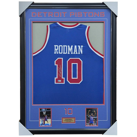 Dennis Rodman Signed Jersey Detroit Pistons NBA Champion Frame Beckett Authenticated - 7442