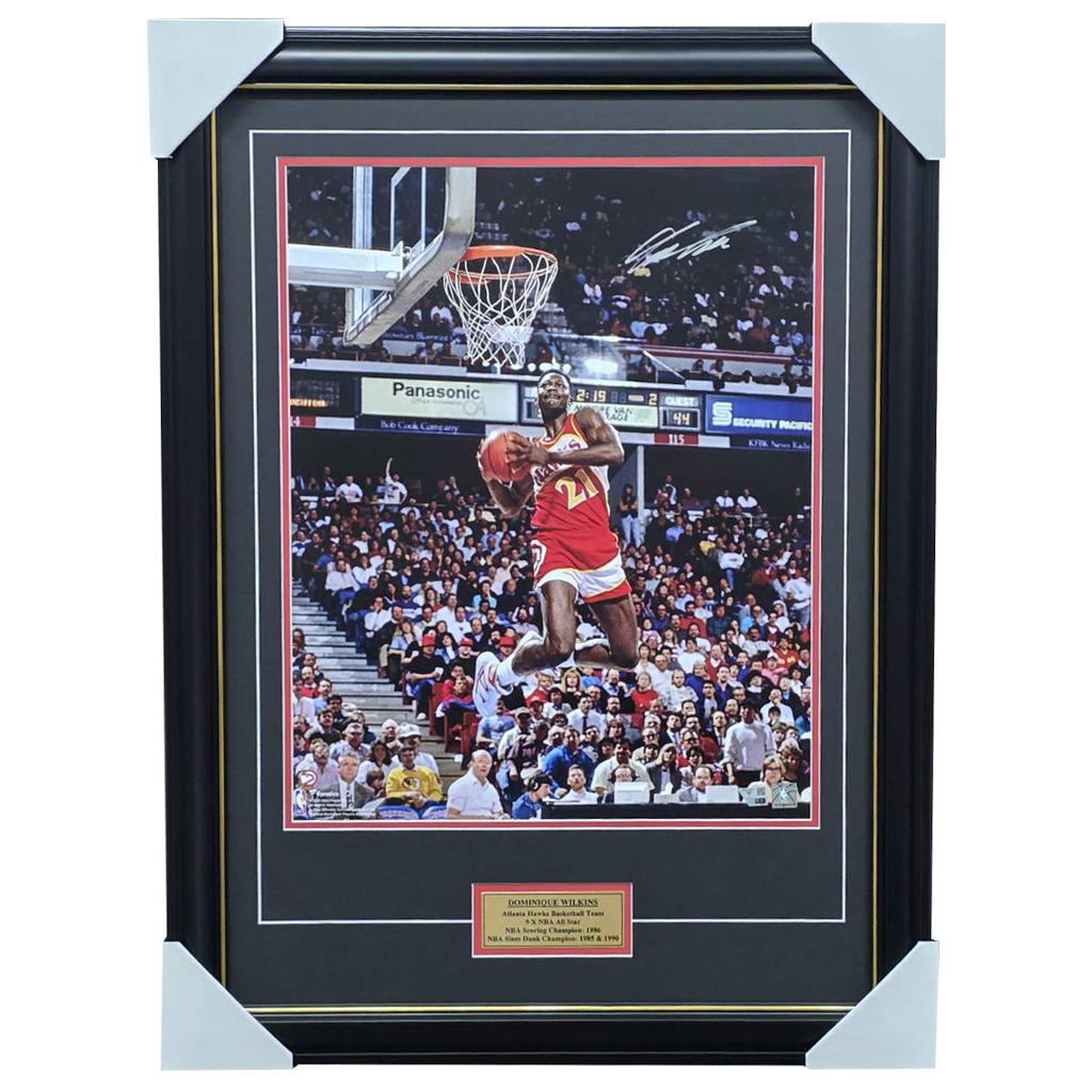 Dominique Wilkins Atlanta Hawks Autographed 16" x 20" 1988 Dunk Contest Two Hand Reverse Dunk Photograph - 7496