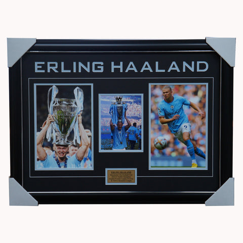 Erling Haaland Signed Manchester City Photo Collage Framed 2023 Champions  - 5648