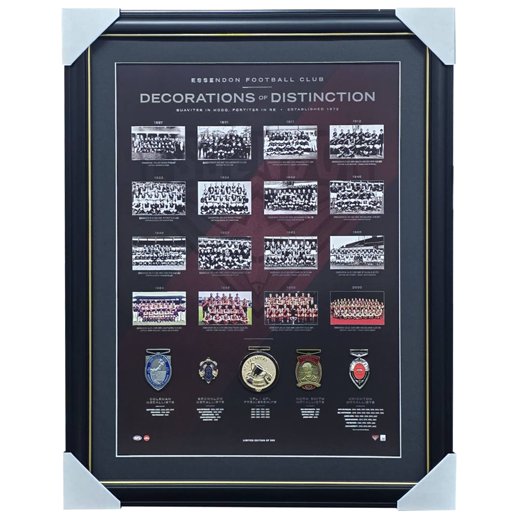 Essendon Football Club Decorations of Distinction with 5 Medals Framed - 3922