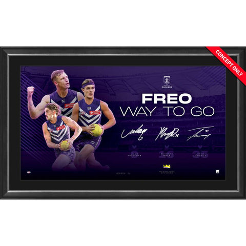 Fremantle Triple Signed Official AFL Lithograph Framed Treacy Jackson Reid - 7562