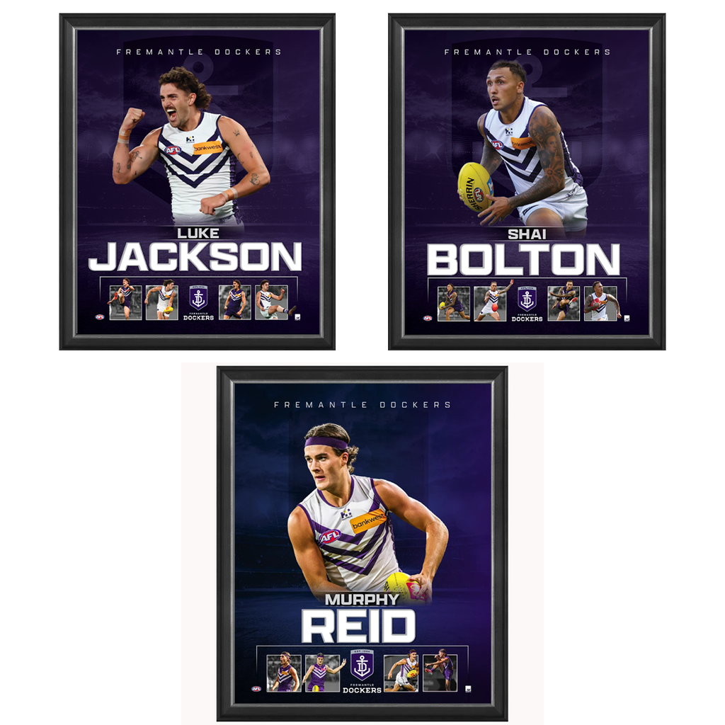 Fremantle Package Official AFL Player Print Framed Jackson, Bolton, Reid - 7632