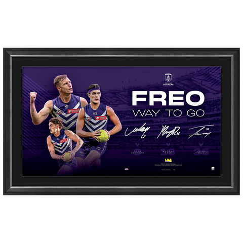 Fremantle Triple Signed Official AFL Lithograph Framed Treacy Jackson Reid - 7562