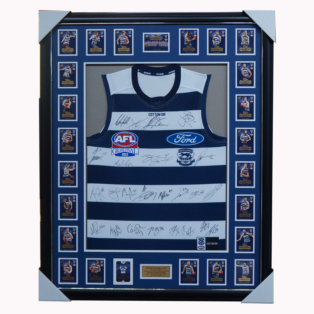 Geelong Cats Team Signed 2022 Grand Final Official AFL Jumper Framed with Premiership Cards - 5858