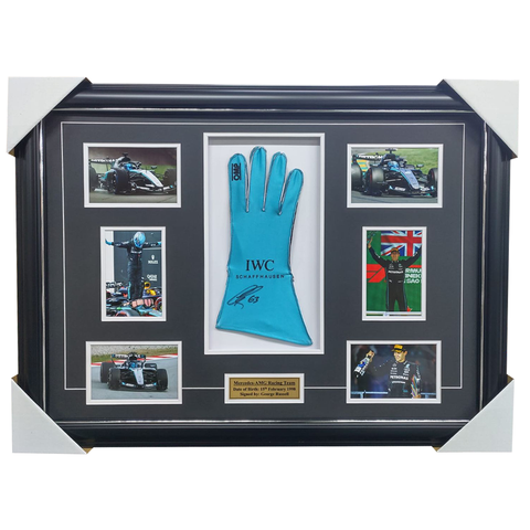 George Russell Mercedes-AMG Racing Team Signed Glove Collage Framed - 7608