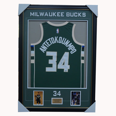 Giannis Antetokounmpo Signed Milwaukee Bucks Official Fanatics NBA Champions Mvp Jersey Framed  - 3605