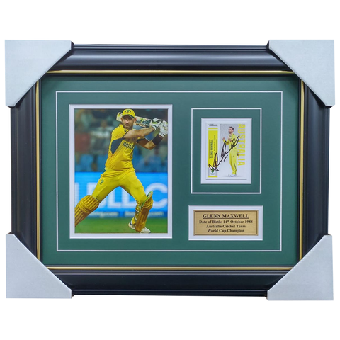 Glenn Maxwell Signed Cricket Card Collage Framed Australia - 7363