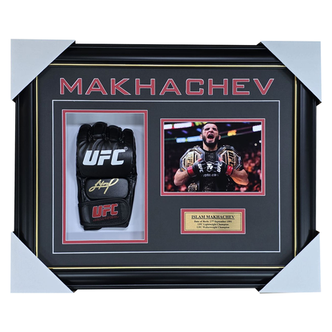 Islam Makhachev Signed UFC Glove Box Framed With Photo - 7628