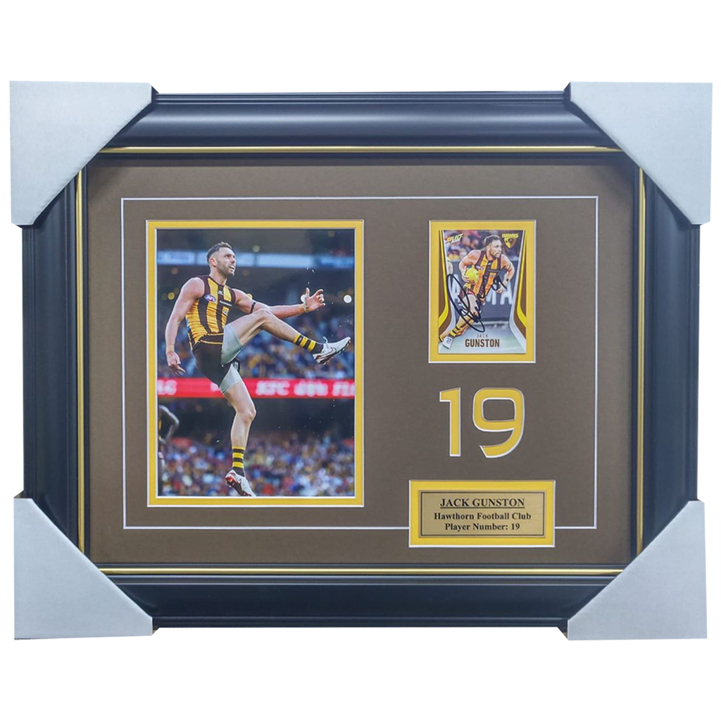 Jack Gunston Hawthorn Signed Card Collage Framed - 7529