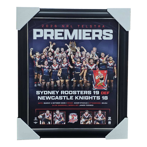 James Tedesco Sydney Roosters 2026 NRL Premiers Official Sportsprint Framed + Signed Card - 7698